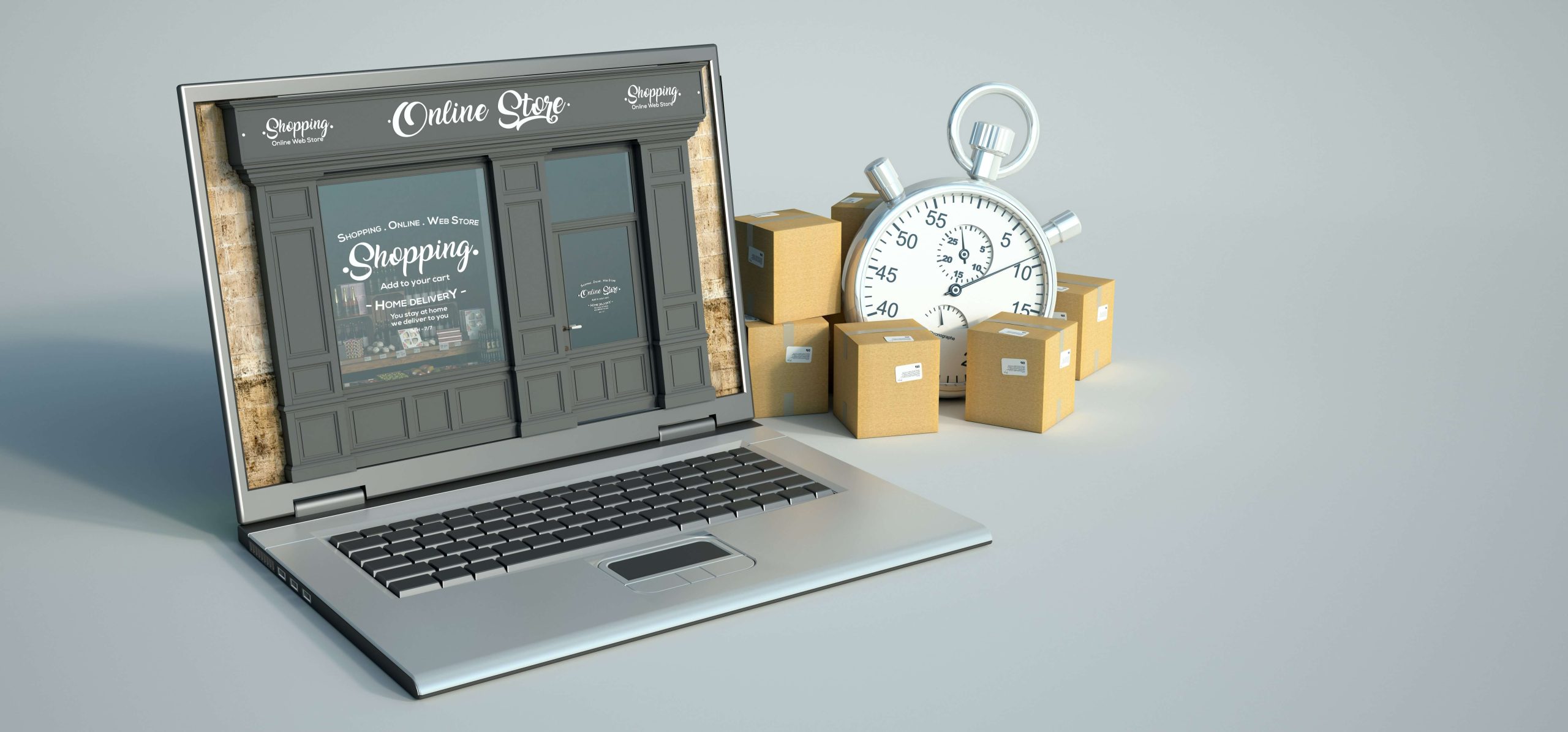 3d-rendering-computer-with-traditional-shop-screen-transportation-background